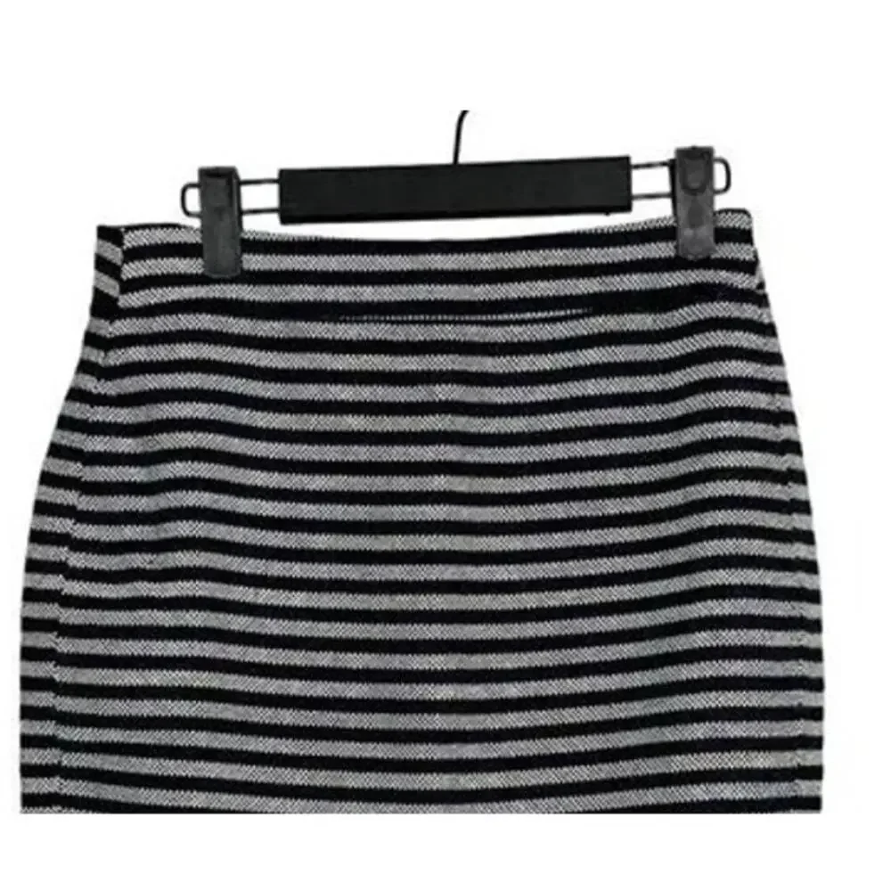 J. Crew Textured Tweed Pencil Lined Mini Skirt Vertical Stripe 0 Navy Blue